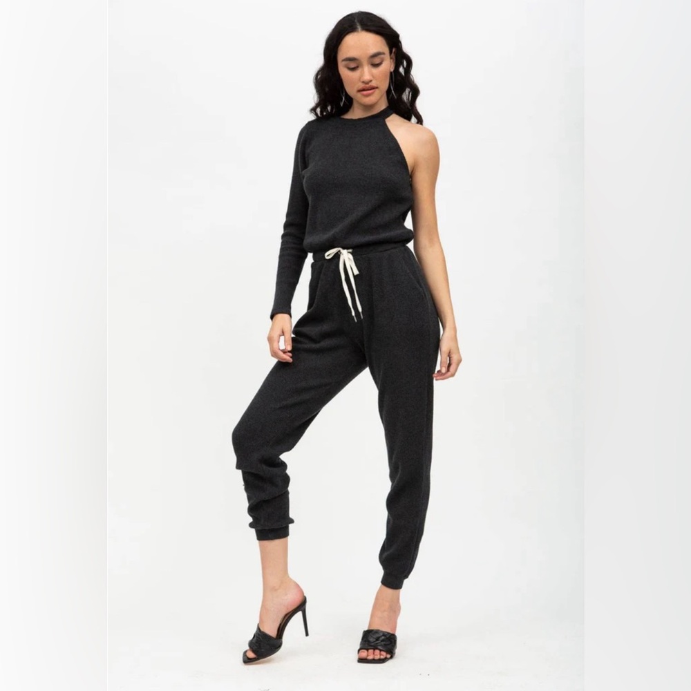n:PHILANTHROPY Baywood One-Sleeve Waffle Knit Jumpsuit In Charcoal Sz XS/S ✨NWT✨